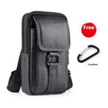 Men's genuine leather crossbody waist bag with coin pocket and lock detail in vertical square shape