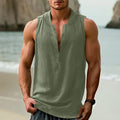 Men's casual sleeveless shirt in cotton linen blend, shown in multiple colour options