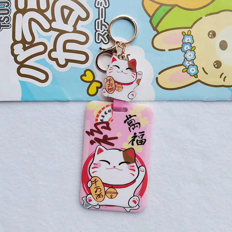 Lucky cat cartoon design plastic certificate sleeve and ferrule pendant set.