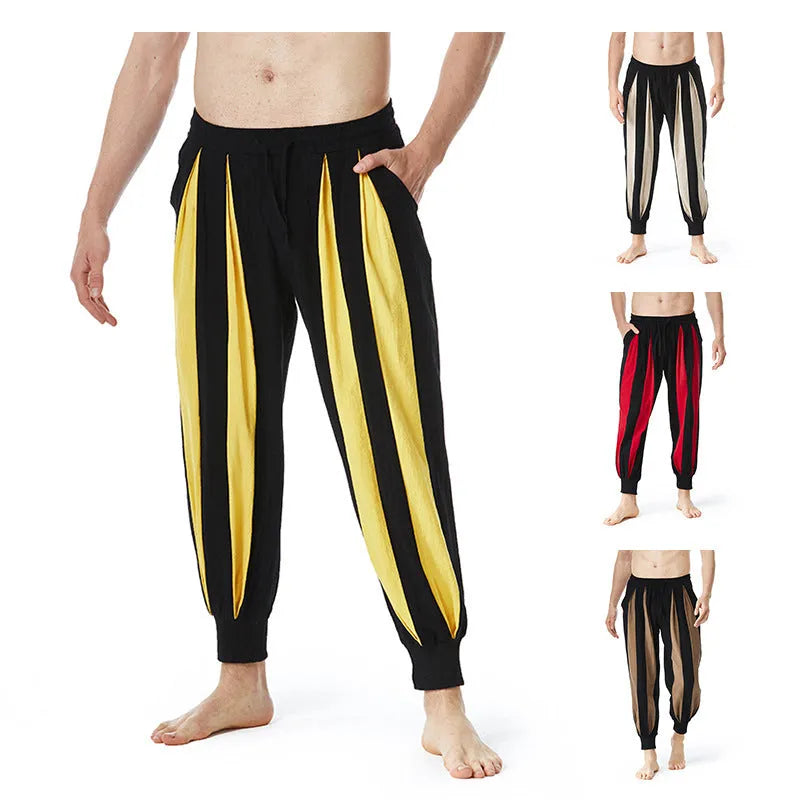 Men's straight leg casual trousers in polyester fabric available in red, khaki, yellow and brown colours
