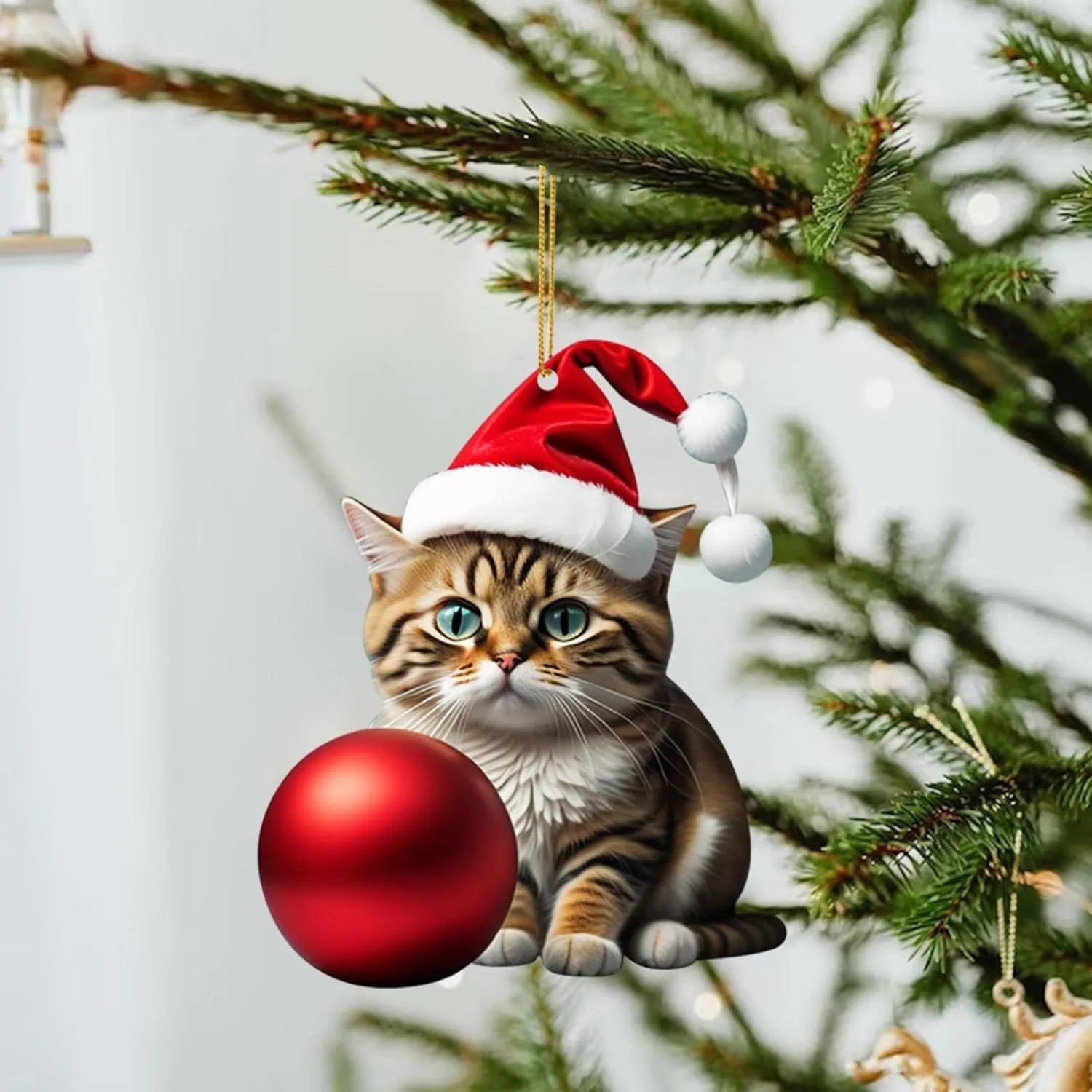Colourful cartoon kitty car hanging ornament made of clear acrylic for Christmas interior decoration.