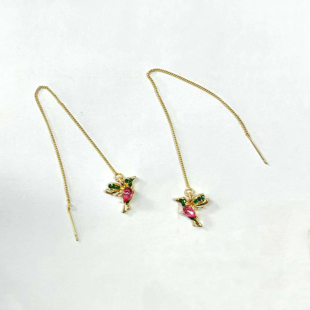 Bird hanging long drop earrings with mixed zirconium wings in alloy material