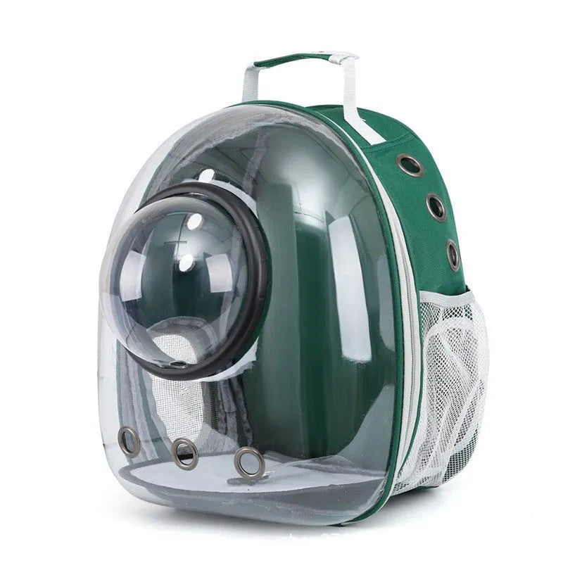 Astronaut style cat carrier bag in solid colour made from medium-hard PC plastic for pet transport.