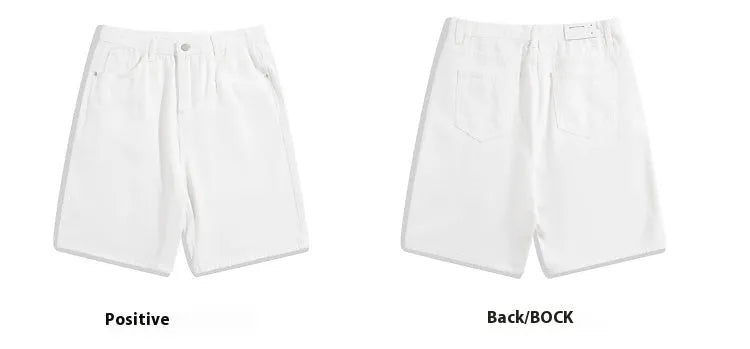 Men's straight-leg denim shorts in light blue colour showing five-point design and zipper fly opening