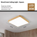 Nordic LED wood grain finish bedroom ceiling light with modern iron art frame in square design