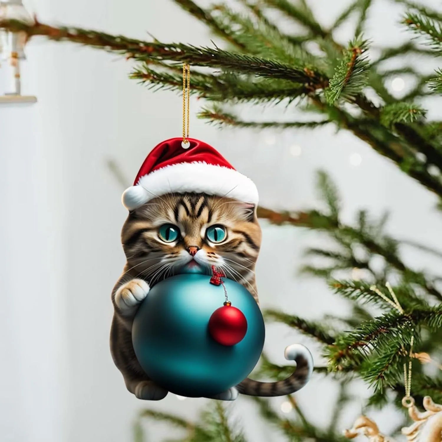 Colourful cartoon kitty car hanging ornament made of clear acrylic for Christmas interior decoration.