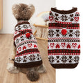 Pink striped camouflage dog sweater with snowflake and heart pattern on a small white dog.