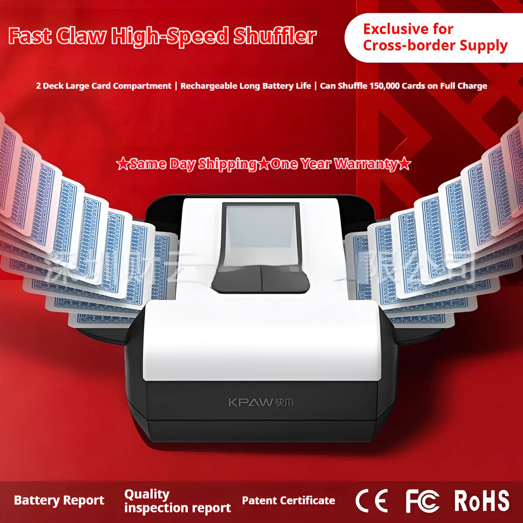 Automatic plastic card shuffling machine with long battery life for events