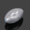 Sea fishing olive lead sinker with plastic core, rugby shape, and textured scale surface