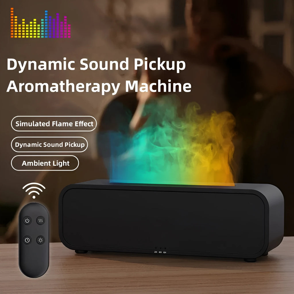 Black and white USB aroma diffuser with remote control and colour-changing LED lights