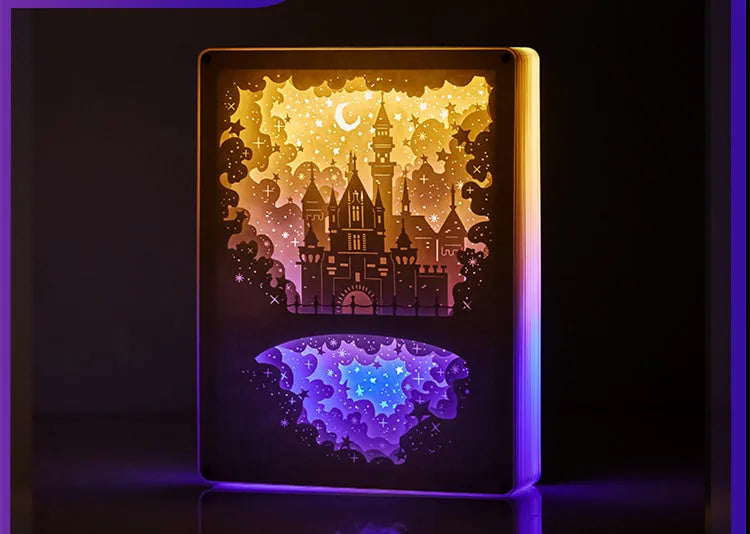 Bedside night light with three-dimensional paper carving design, USB-powered with remote control