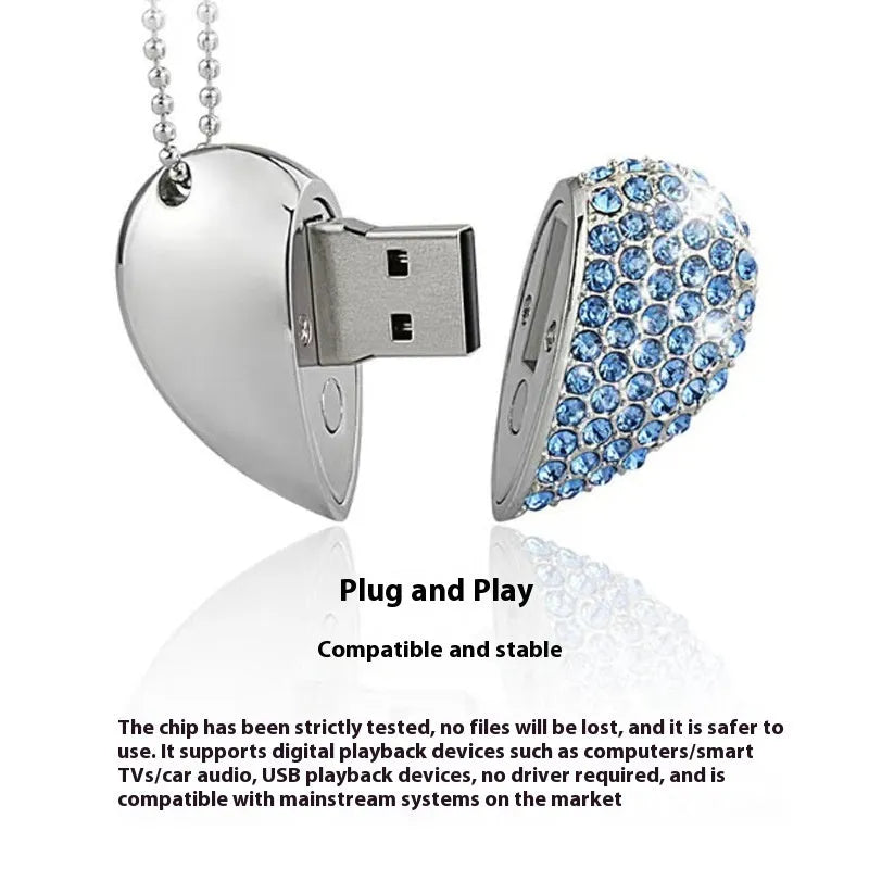 Colourful heart-shaped USB flash drive with brick pattern design on a metal body.