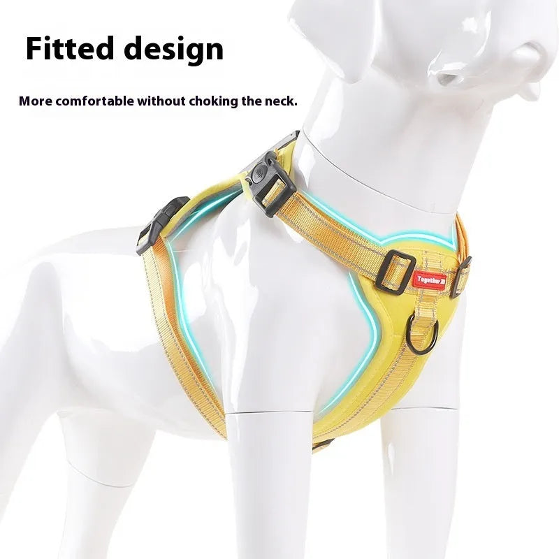 Polyester dog harness in multiple colours with chest attachment for secure walking control