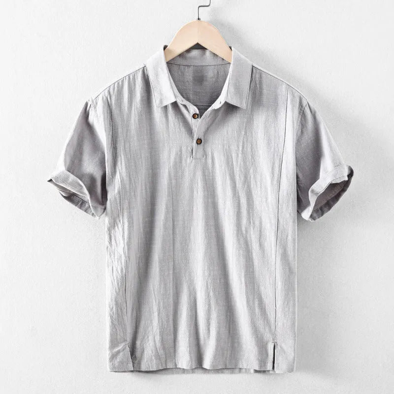 Men's loose fit linen blend casual shirt in a solid colour
