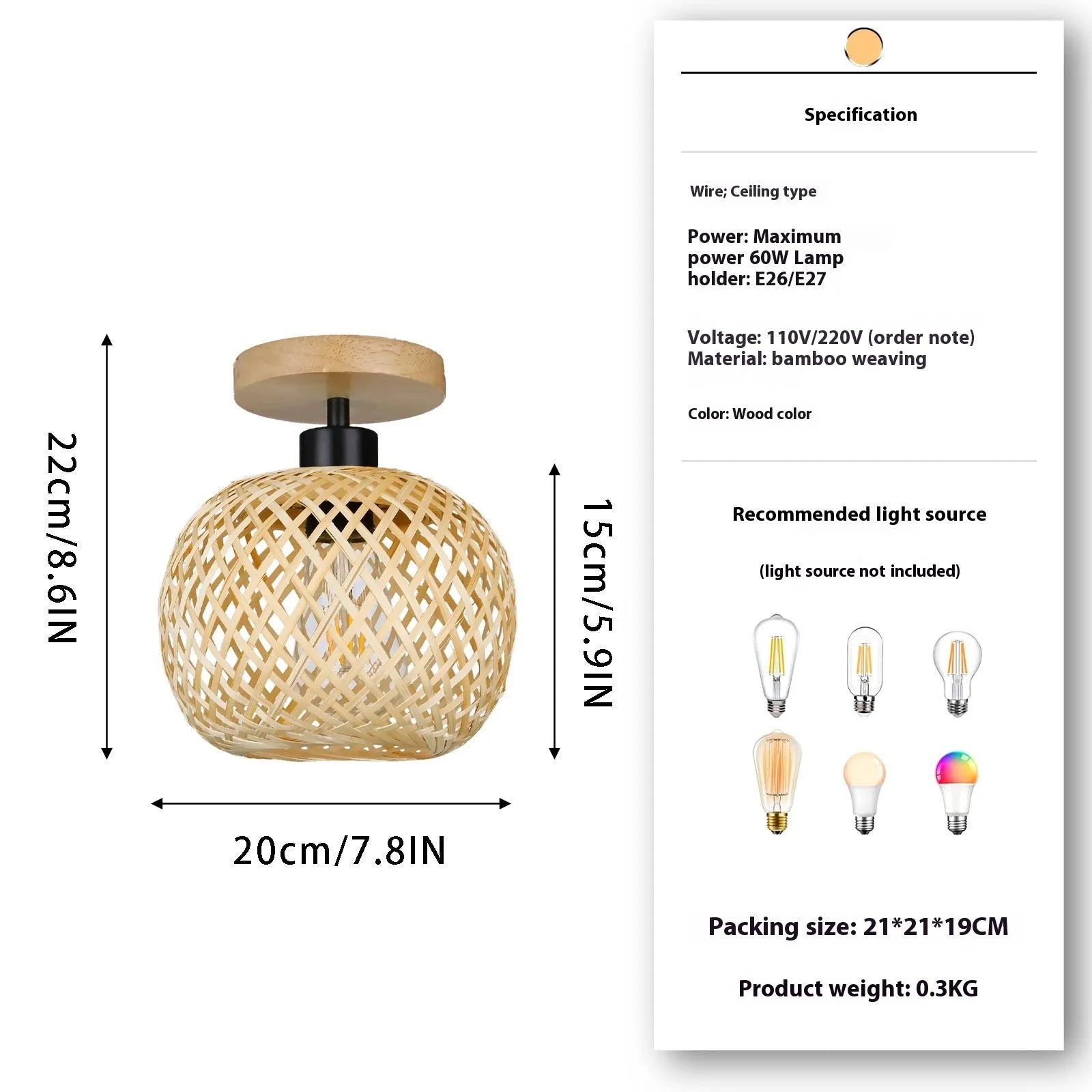 Japanese pastoral style bamboo ceiling lamp for hallways and corridors in natural wood colour.