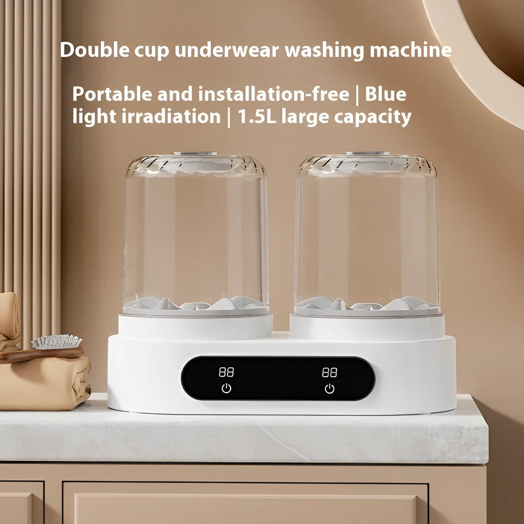 White double bucket portable mini washing machine with USB power connection