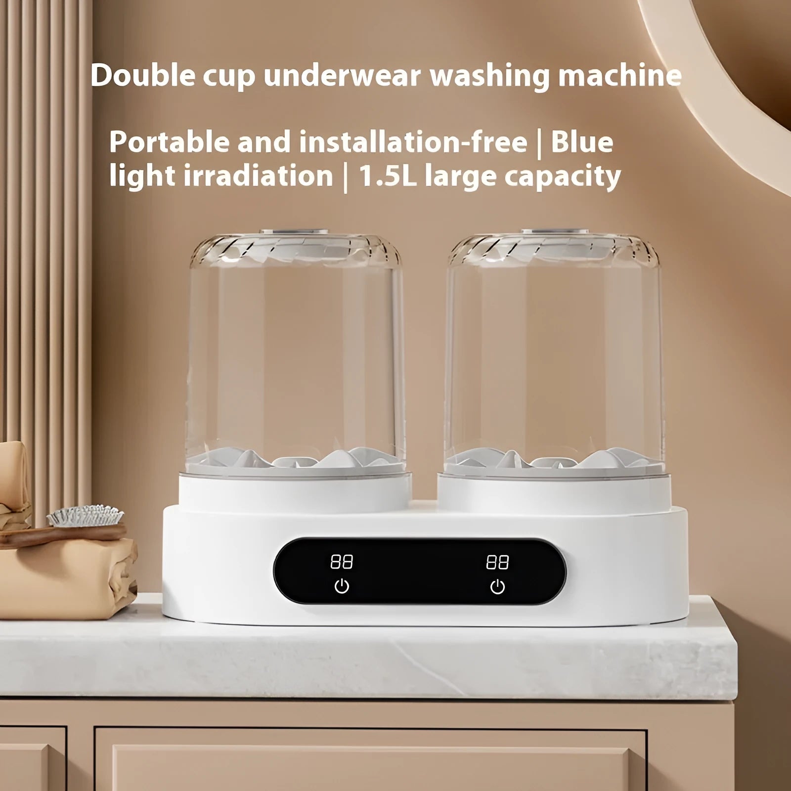 White double bucket portable mini washing machine with USB power connection