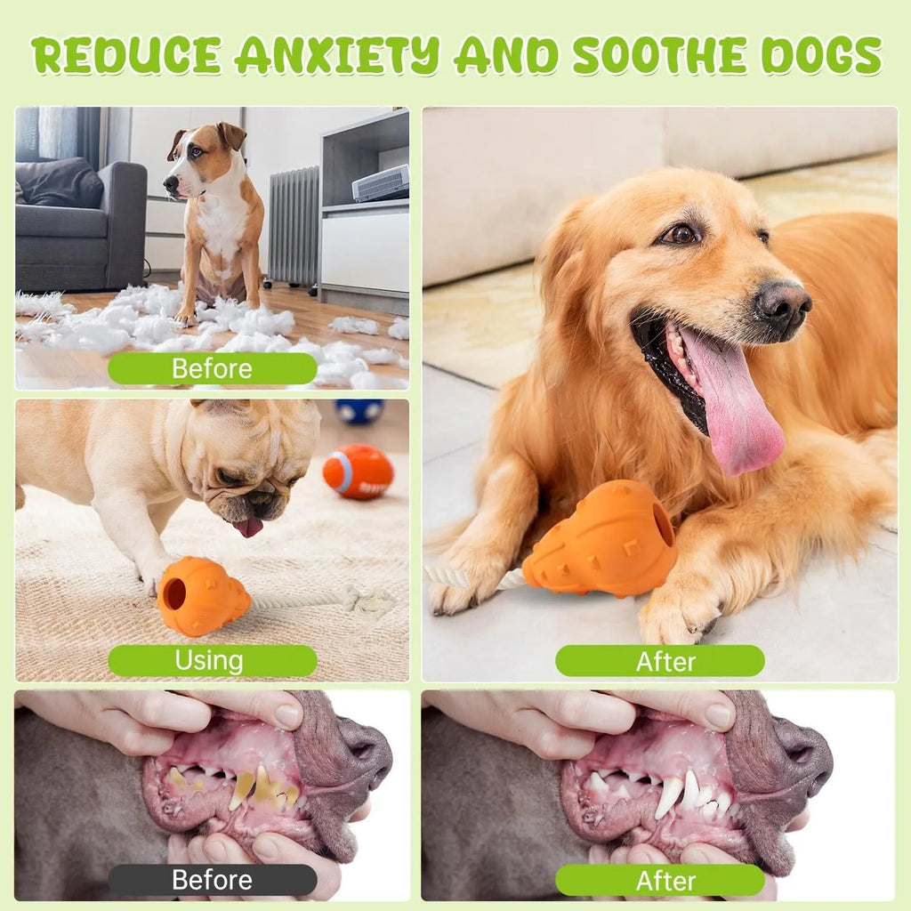 Natural rubber stuffable dog toy with treat dispensing hollow core for small medium breed dogs