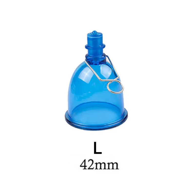 Blue silicone male masturbator cup in small, medium, and large size options.