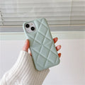 Imitation leather phone case with rhombus grid and card slot for iPhone in mint green