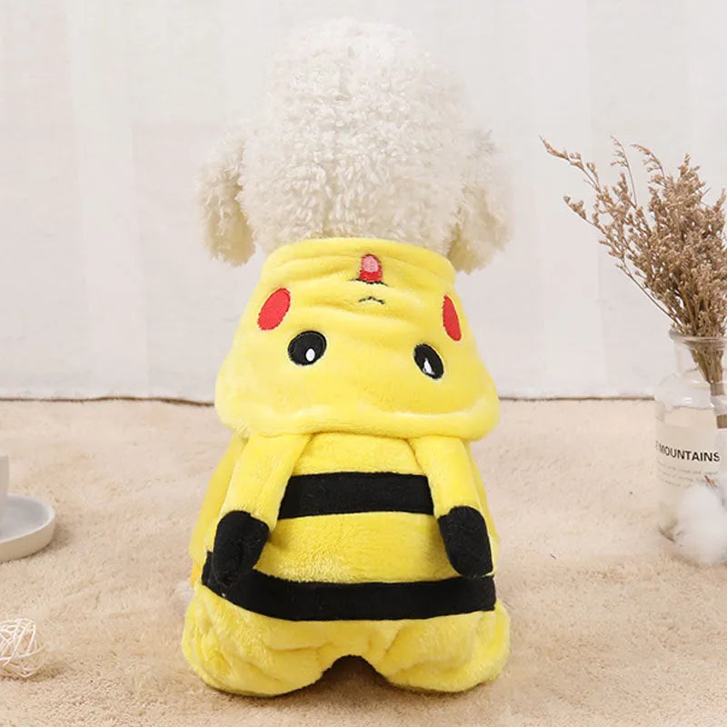Fleece cat coat with hoodie for autumn winter pet clothing in cartoon cosplay design