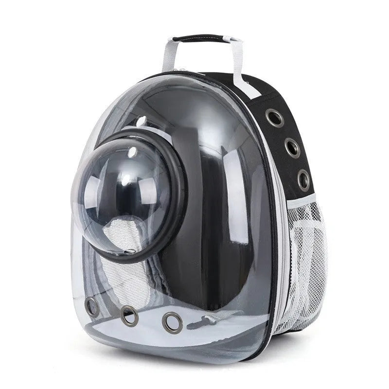 Astronaut style cat carrier bag in solid colour made from medium-hard PC plastic for pet transport.