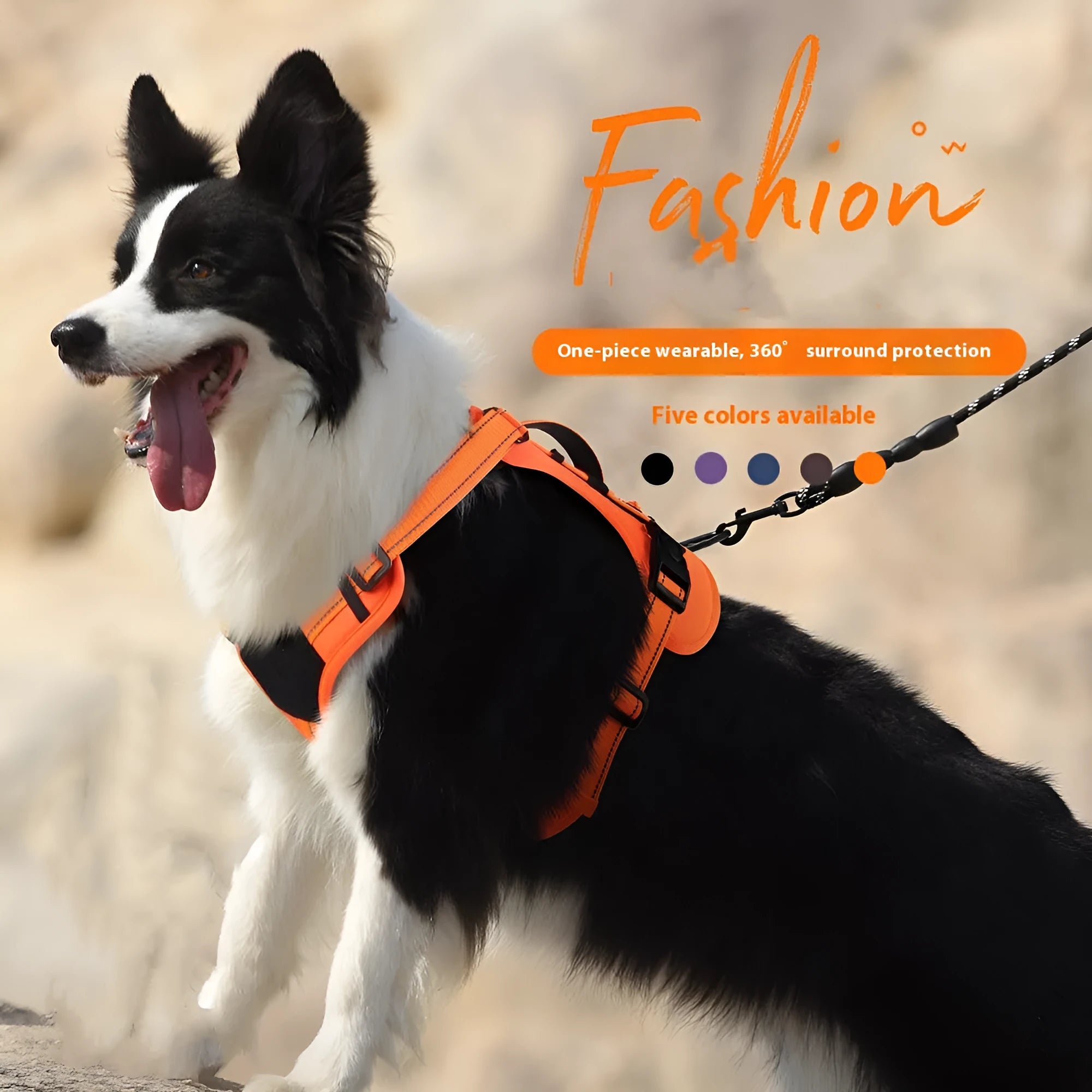 Reflective explosion-proof dog harness vest with hand-holding rope in orange, black, navy blue, brown, or dark purple colour options