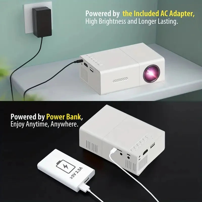 M100 mini LED home projector in black or white showing 100-inch projection capability