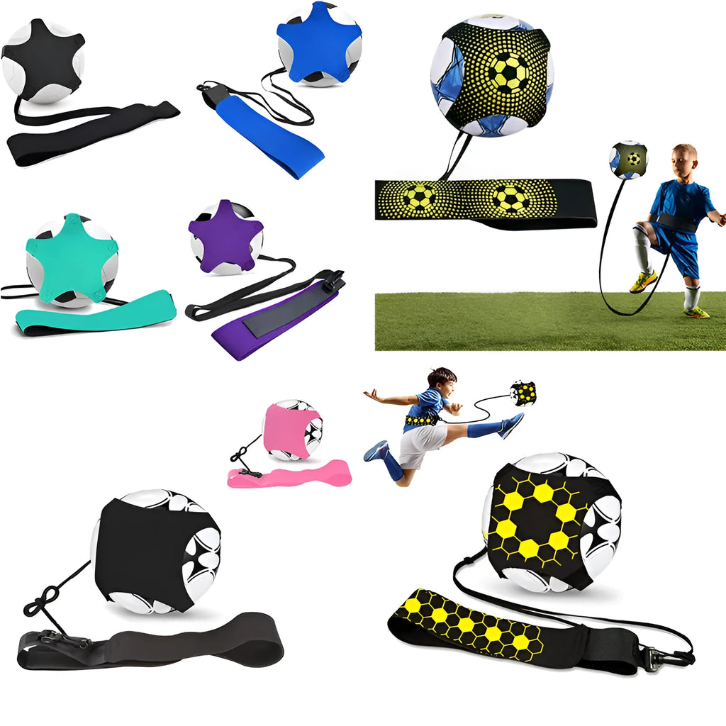 Neoprene football juggling training belt showing five-corner geometric design in blue colour
