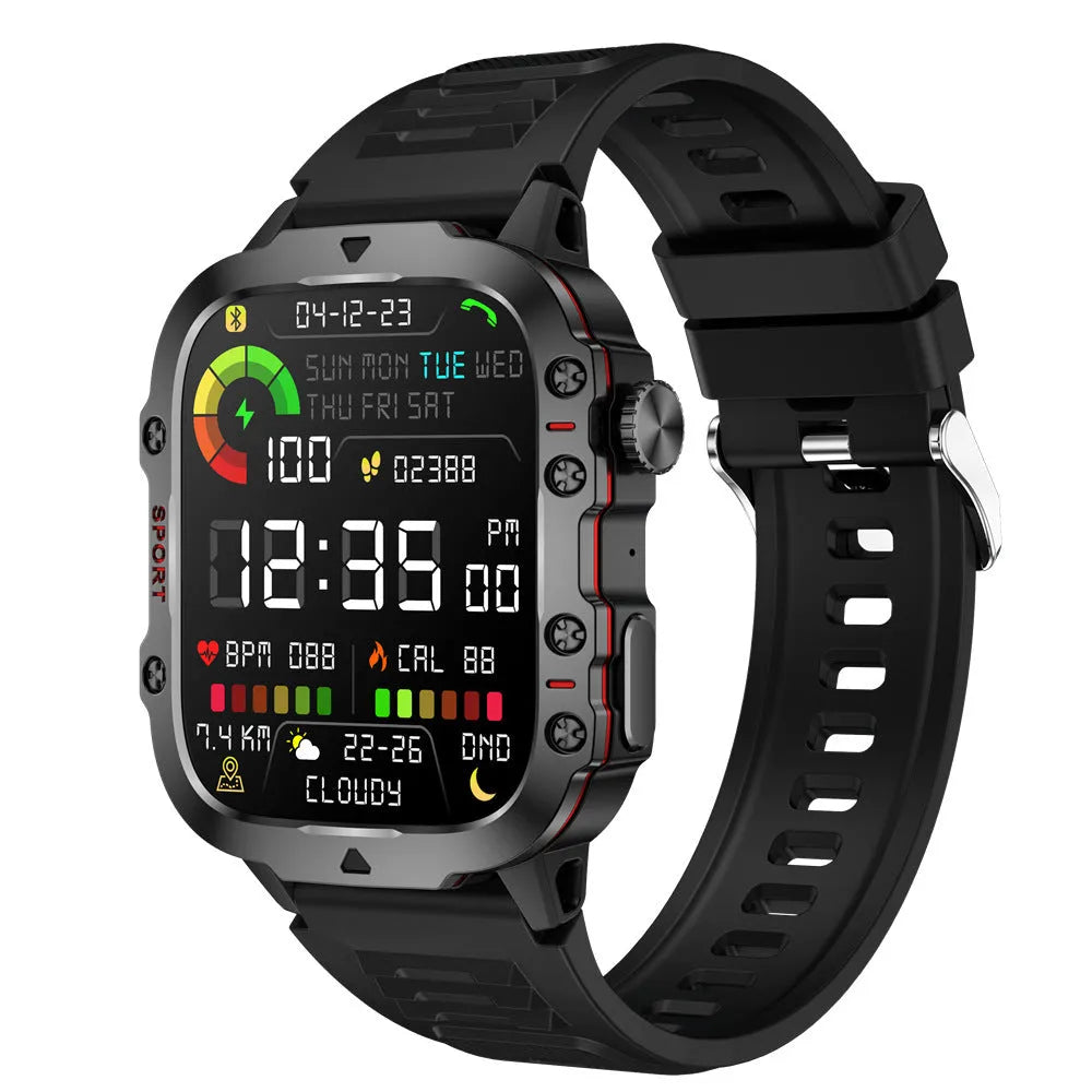 QX11 Smart Bluetooth Watch with TFT screen on a wrist, showing heart rate data.
