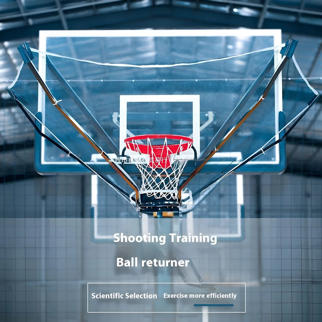 Basketball training ball return device hanging from hoop with cowhide and iron construction