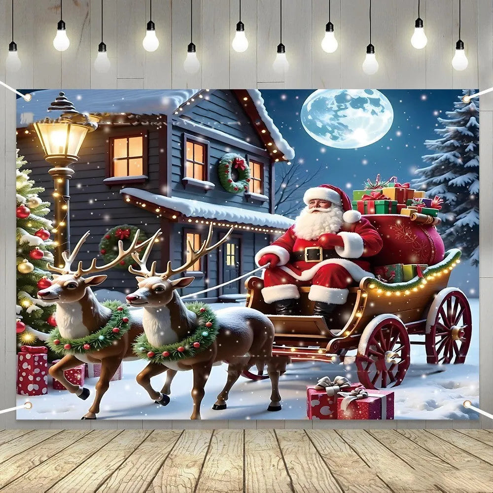 Christmas banner with Santa Claus design measuring 210x150 cm for holiday decoration