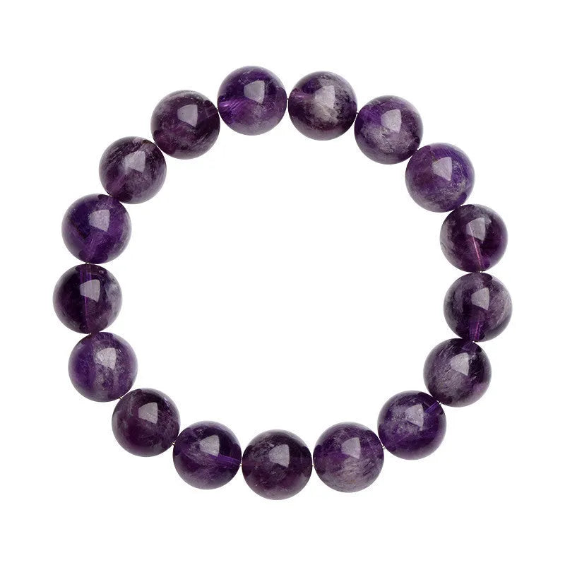 Natural feather amethyst bracelet with purple scattered beads and Ruyi design element.