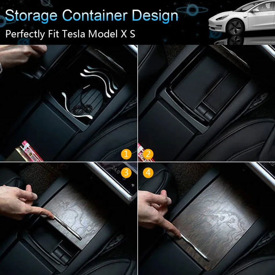Black ABS wireless charging storage box with fast QI charging capability and base support