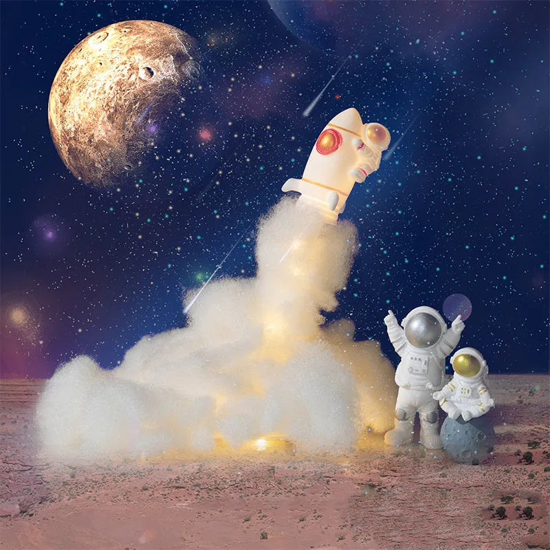 DIY astronaut rocket LED night light kit with string lights and modern minimalist design