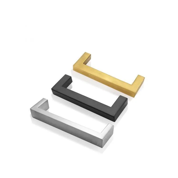 Stainless steel square pipe door handle for cabinet drawers in brushed silver finish