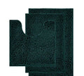 Chenille long hair three-piece bathroom carpet set with U-shaped toilet mat in green.
