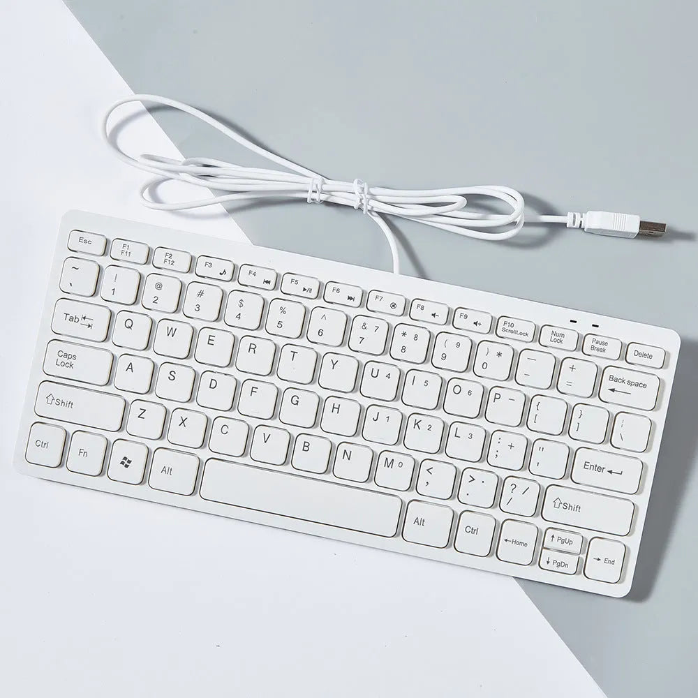 USB wired mini keyboard in black, white, pink or blue colours with 1.3 metre cable