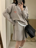 Women's knitted animal pattern shorts suit with embroidery in imitation cashmere
