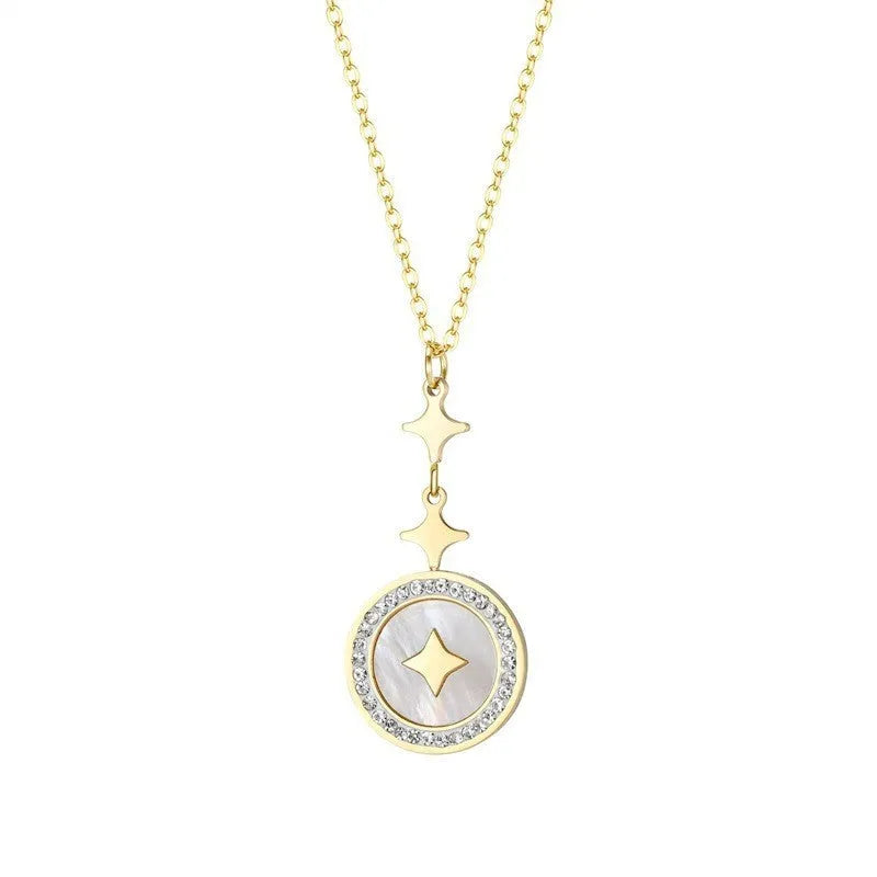 Women's titanium steel necklace with six-pointed star pendant in rose gold or gold colour options