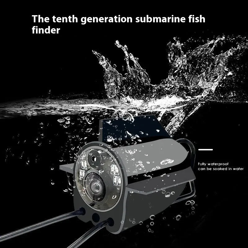 Fish finder underwater camera with 4.3-inch screen showing underwater view, night vision lights, and choice of cable lengths.