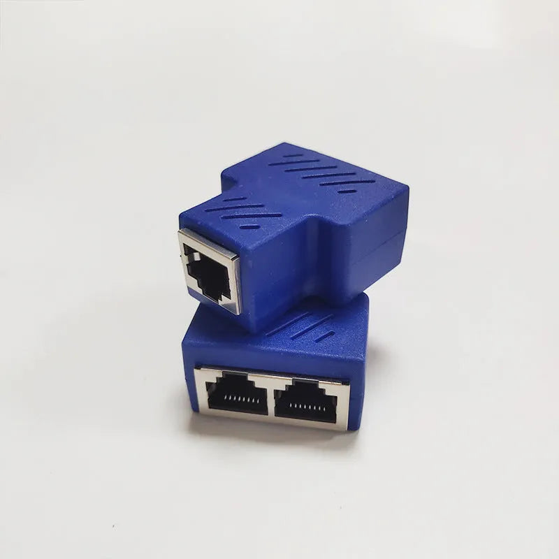 RJ45 network cable splitter adapter in multiple colours dividing one Ethernet connection into two outputs
