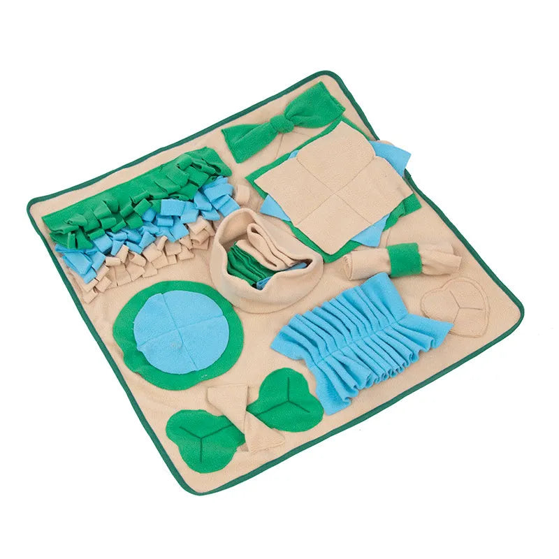 60cm polar fleece snuffle mat for dogs on a light background, with fleece strips holding kibble