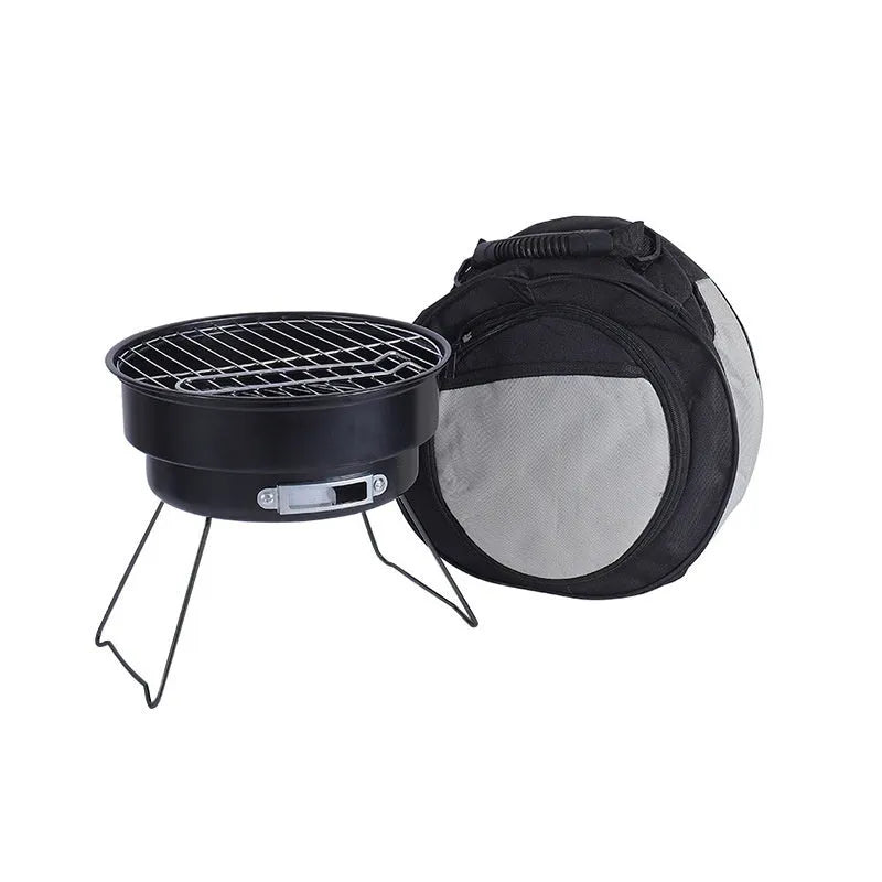 Small round folding outdoor stove with grill mesh and furnace legs for 1-2 person barbecues
