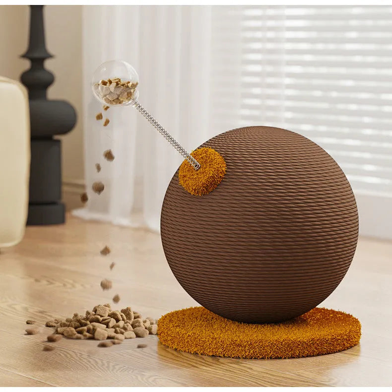 Hemp rope cat scratching board with anti-scratch design and self-hi relieving tumbler feature