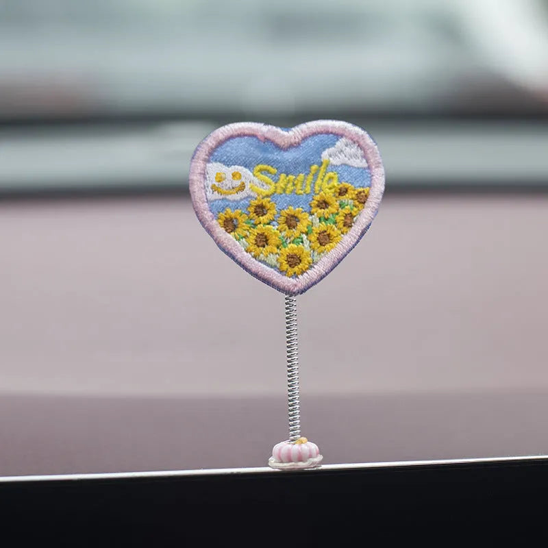 PVC duckling car interior decoration set with 6 cartoon duck figures and 1 sign label