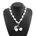Creative cherry fruit necklace for women with adjustable pearl chain in gold or white K electroplated finish