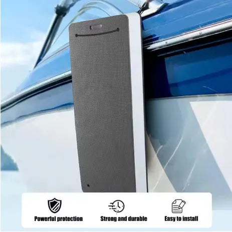 Blue EVA boat fender showing rectangular shape and textured surface for marine docking protection