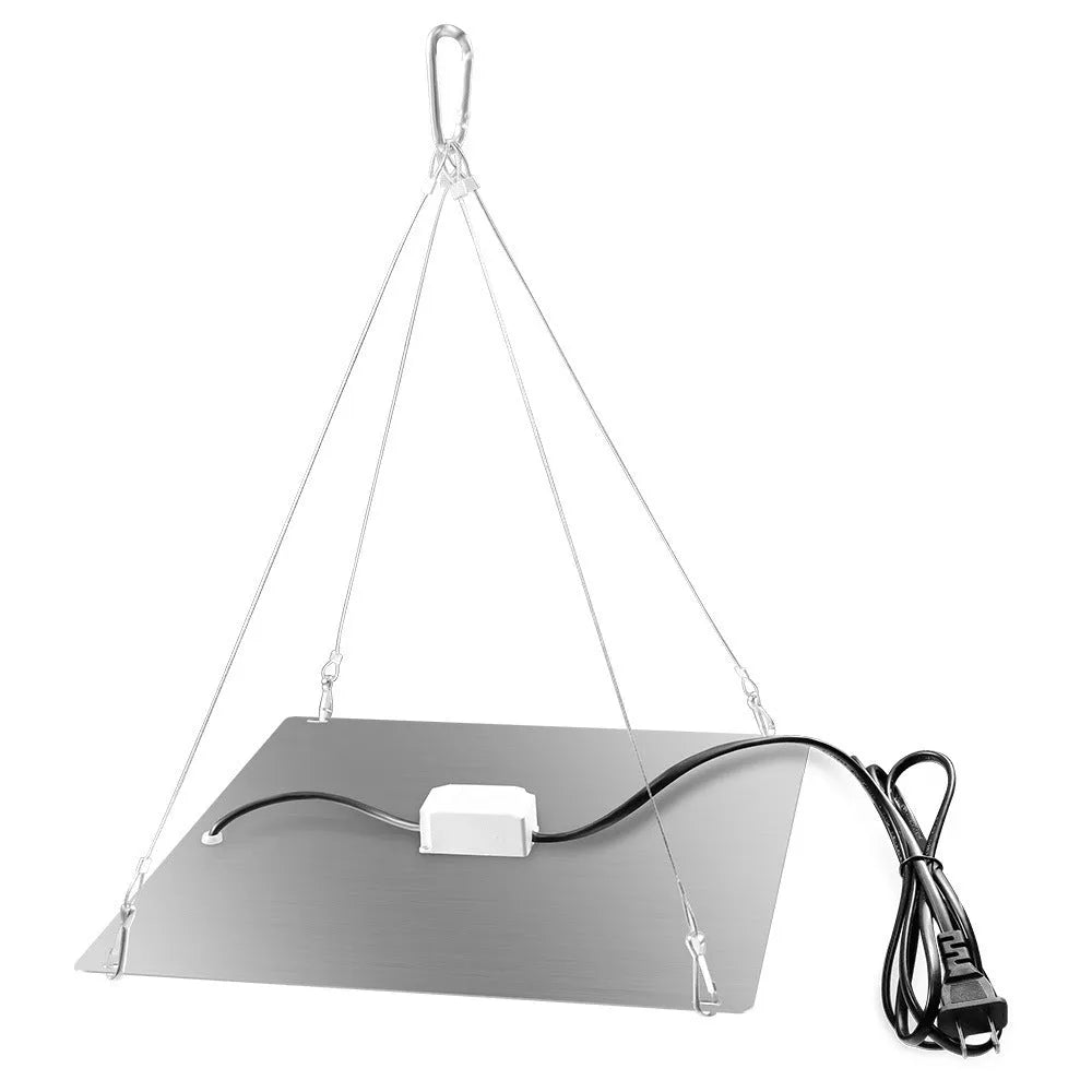 Silver aluminium D-section LED plant grow light with a black hanging hook, for indoor fruits and vegetables.