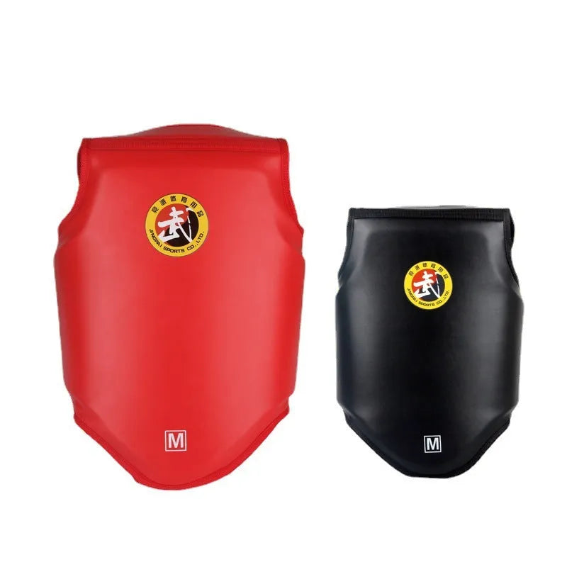 Red boxing helmet and chest protector set for training and competition